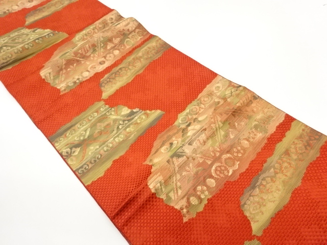 JAPANESE NAGOYA OBI / CHIKUZEN HAKATA / WOVEN ABSTRACT FLOWER